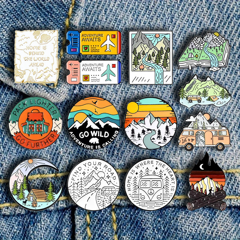 Travel Landscape Camping Themed Metal Brooch
