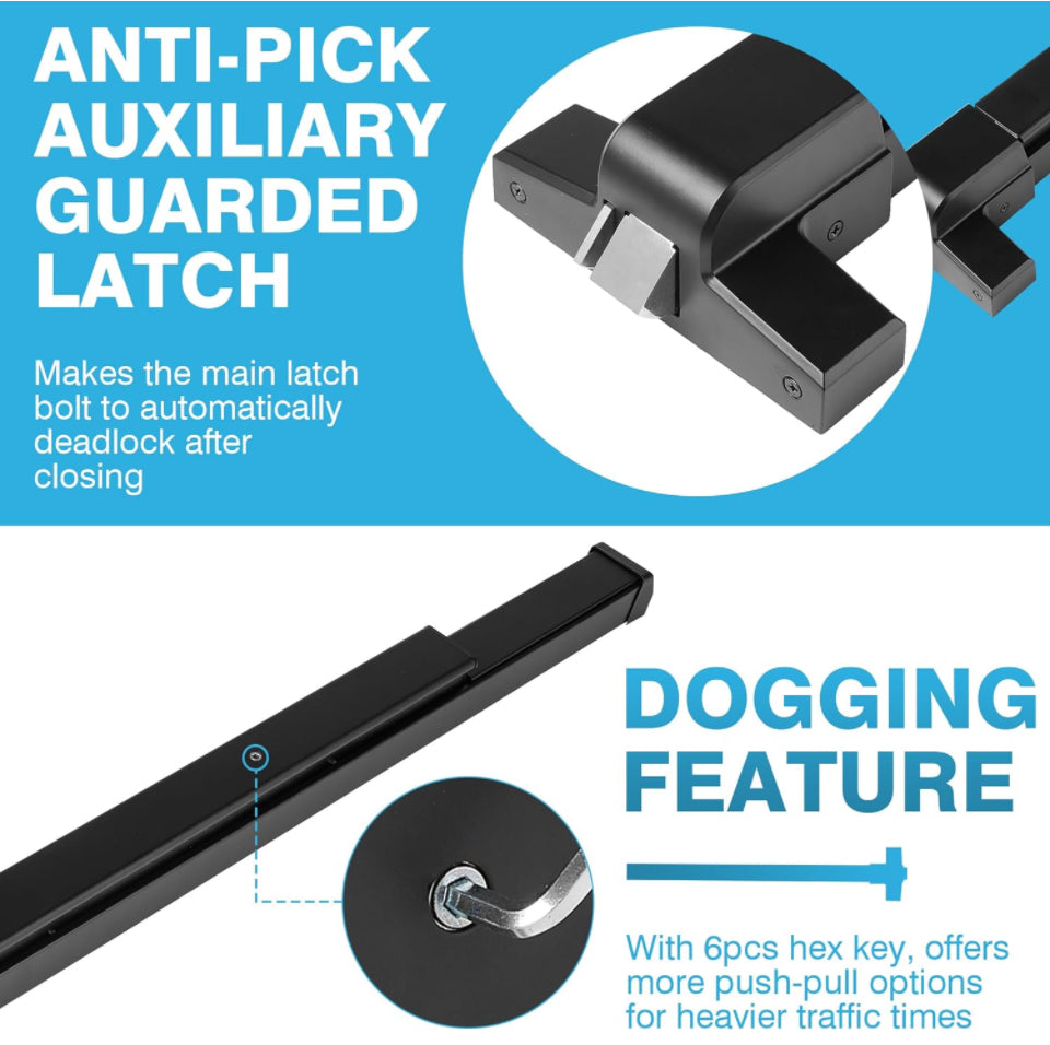 IRONWALLS Door Push Bar Panic Exit Device Aluminum with Handle Lever, Black 32" Commercial Push Panic Bars for Emergency Exit Doors, Heavy Duty Panic