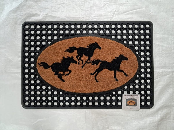 Flexgard Coco Entrance Mat Three Horse Design Non-Slip Heavy Duty Dirt Trapper