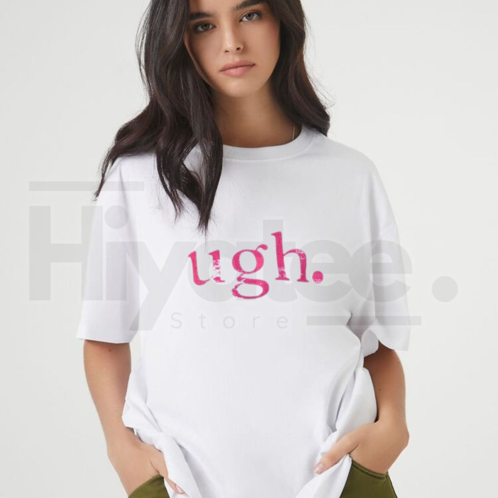 Pink Ugh Graphic Top – Retro Y2K Cute Sassy Minimalist Crop Tee