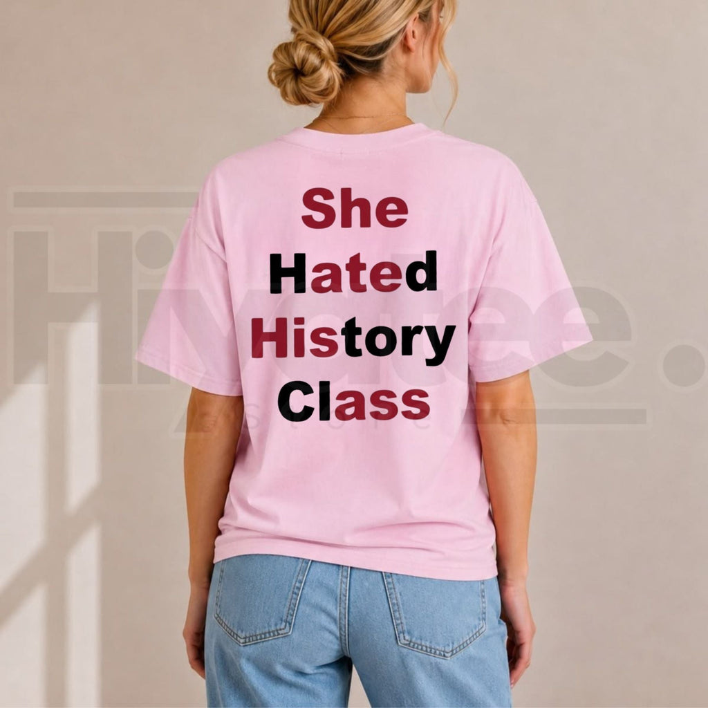 She Hated History Class Hidden Message T-Shirt – Edgy Sarcastic Optical Illusion Tee
