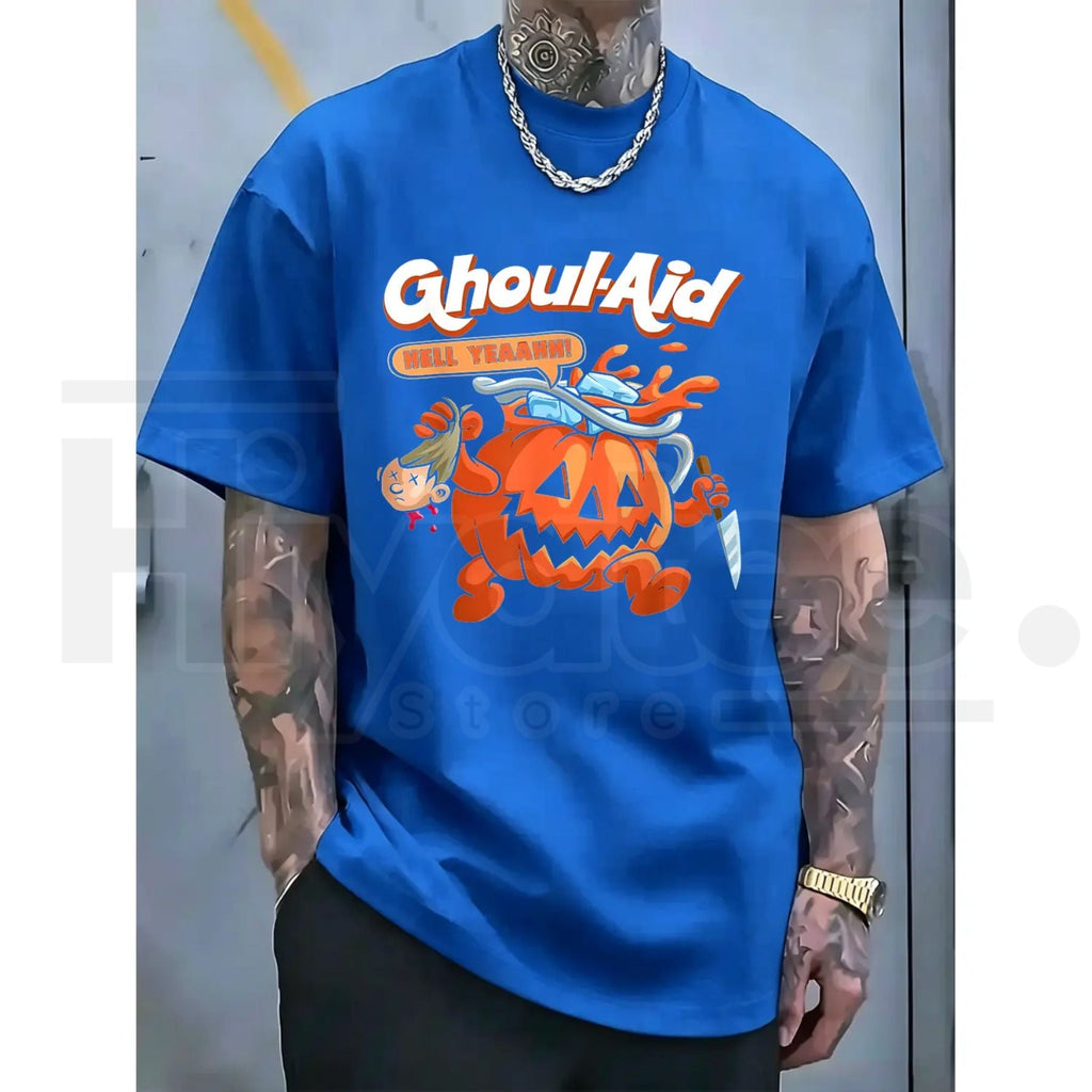 Men's Halloween Ghoul-Aid Pumpkin Graphic T-Shirt – Black Short Sleeve Streetwear Crew Neck Tee