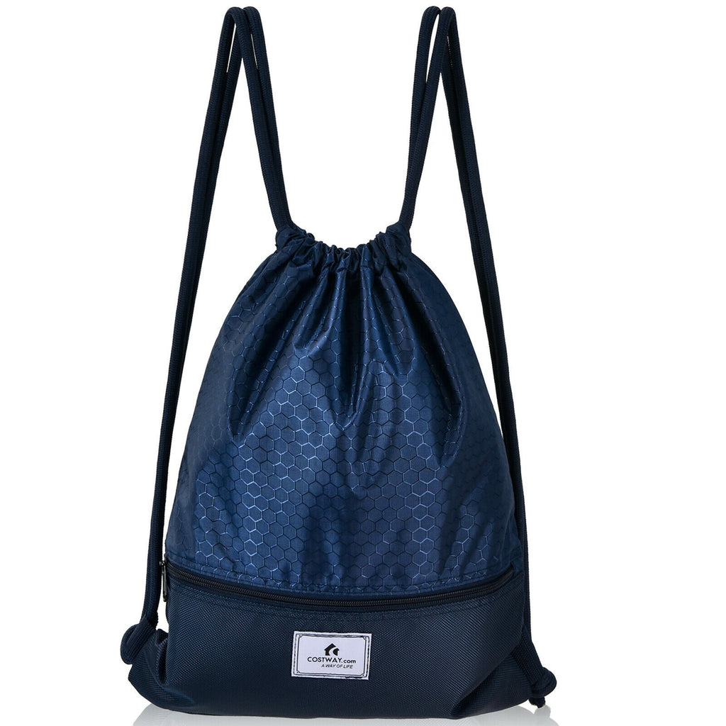 Drawstring Backpack String Bag Foldable Sports Sack with Zipper Pocket-Green