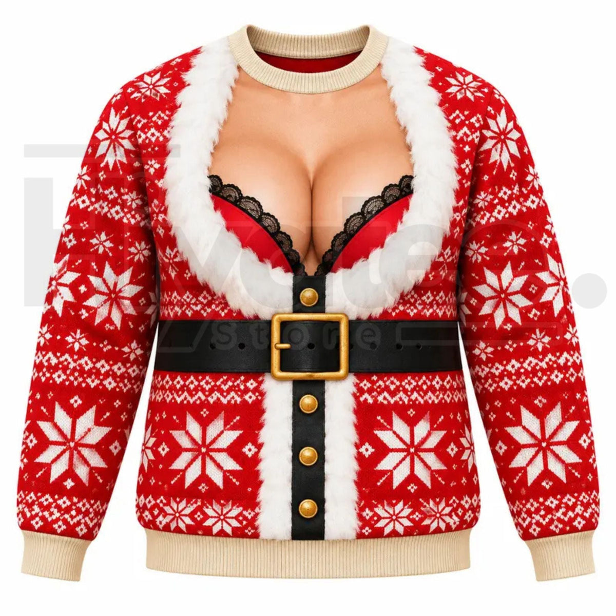 Funny 3D Print Fake Chest Ugly Christmas Sweater – Novelty Holiday Pullover
