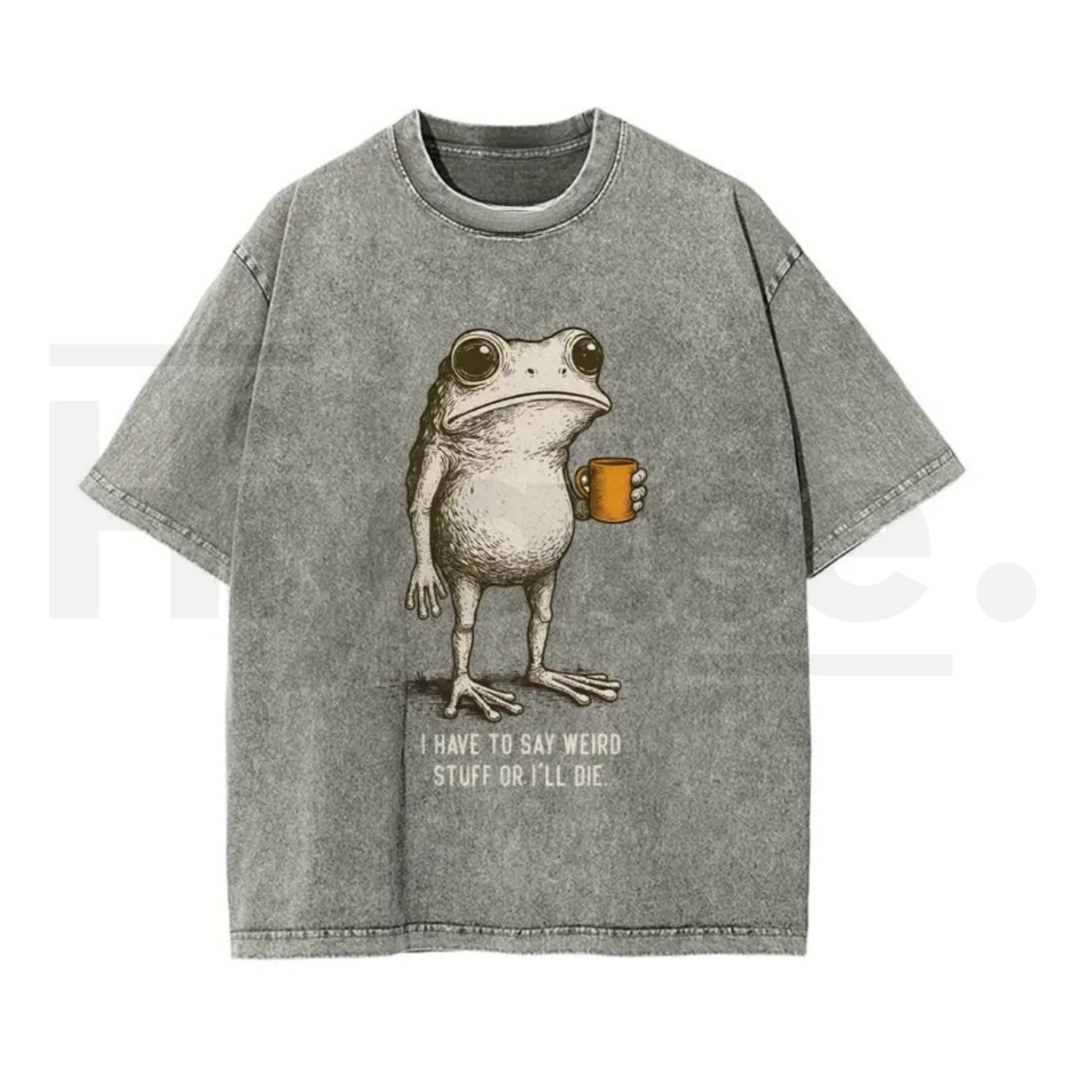 "I HAVE TO SAY WEIRD STUFF" Funny Frog Oversized Vintage Graphic T-Shirt – Retro Eco-Friendly Washed Stretch Cotton Top
