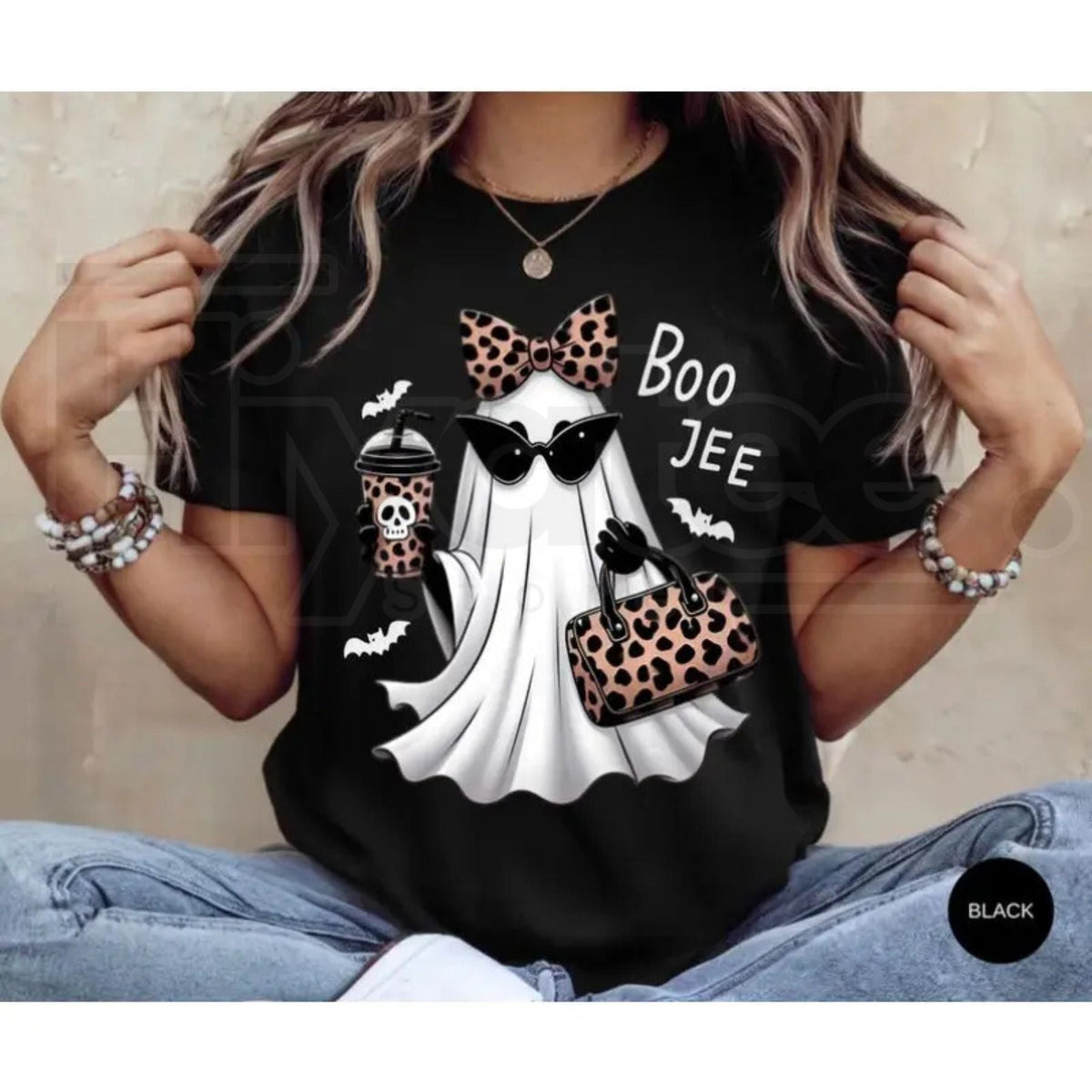 Boo-Jee Ghost T-Shirt – Leopard Print Ghost Coffee Fall Halloween Tee