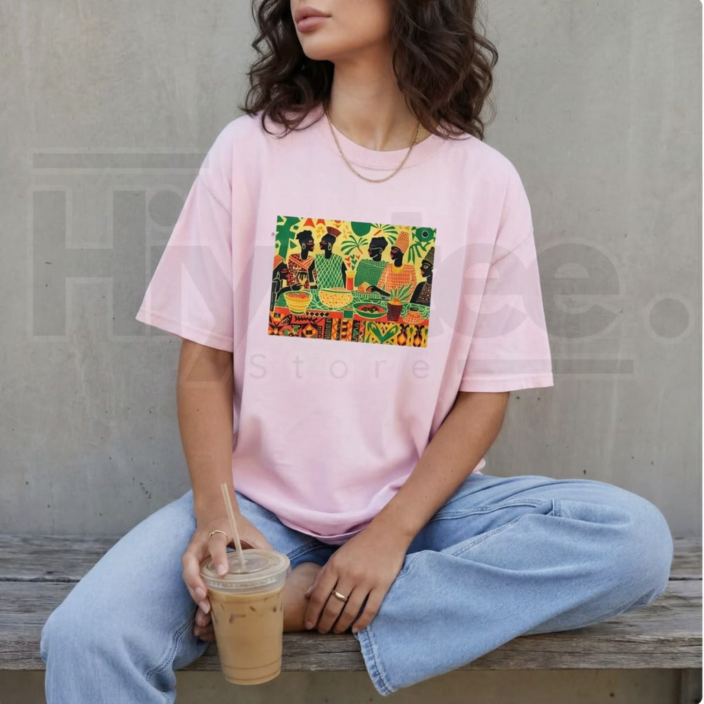 West African Dinner Scene T-Shirt – Cultural Feast Graphic Tee