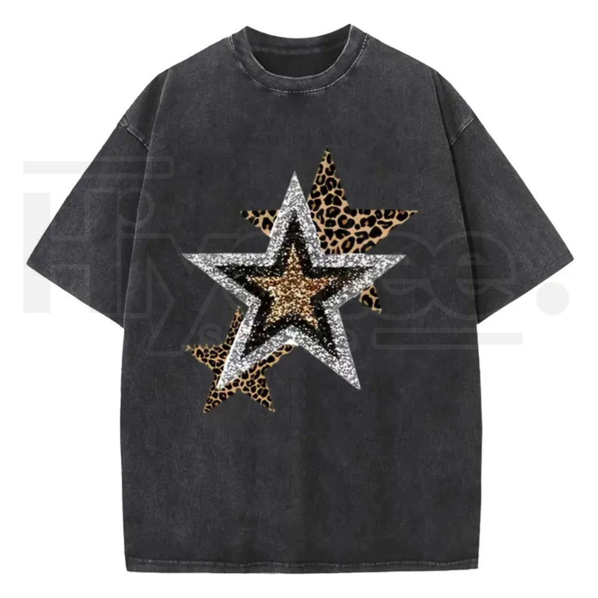 Holafish Outing Street Tee – Acid Wash Leopard Star Graphic Unisex T-Shirt