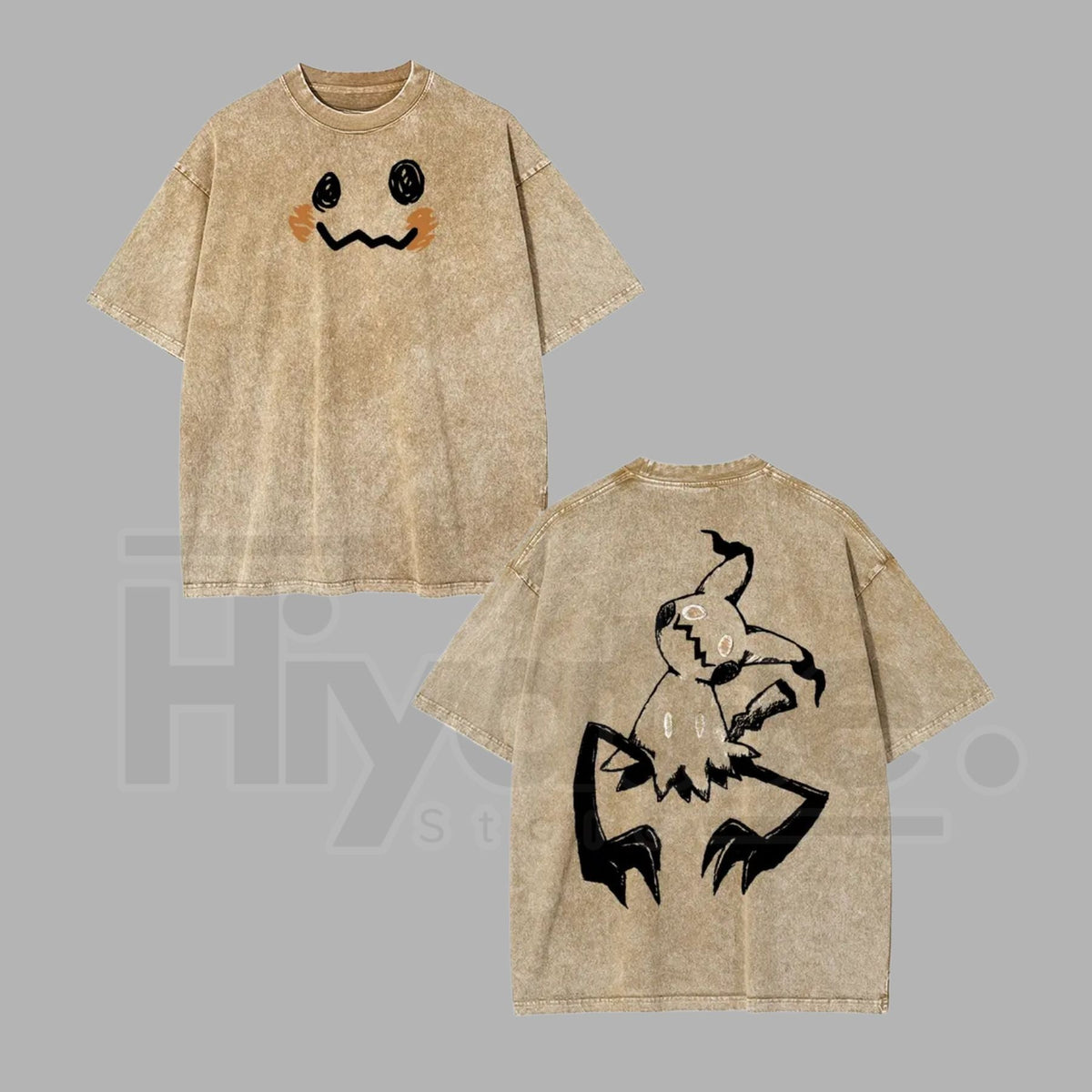 "Pocket Monsters" Vintage Washed T-Shirt – Batik Cotton Oversized Streetwear