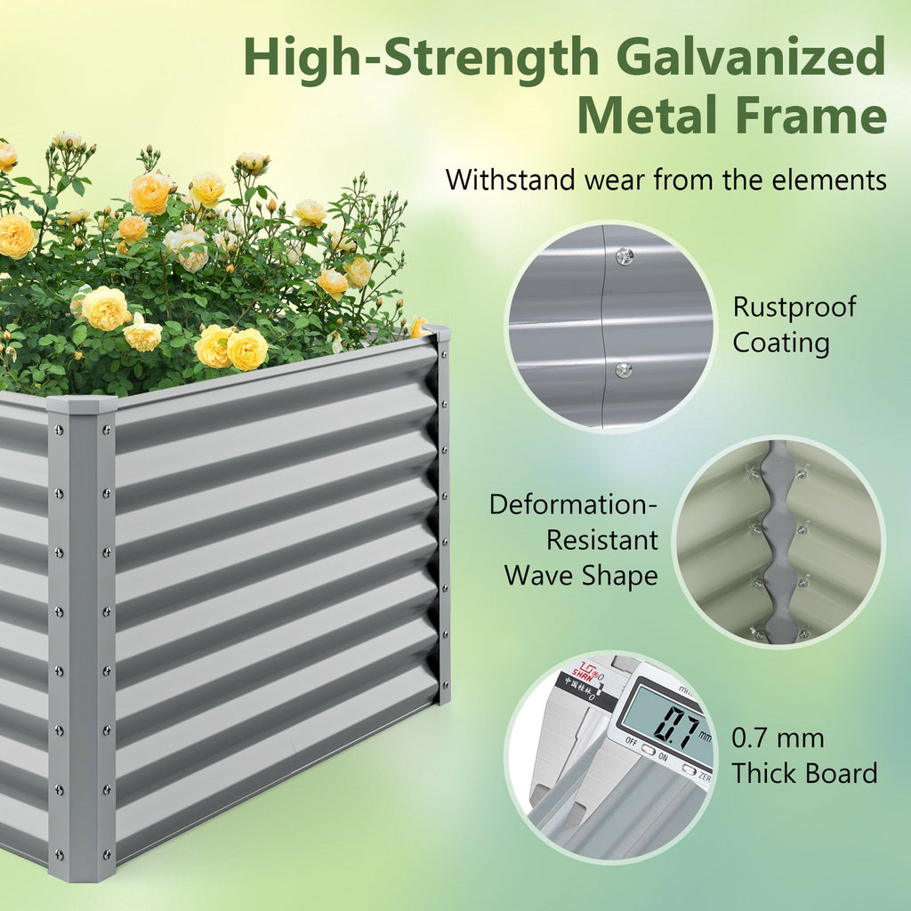 6 x 3 x 2 Feet Metal Rectangular Raised Garden Bed with Open Bottom Design