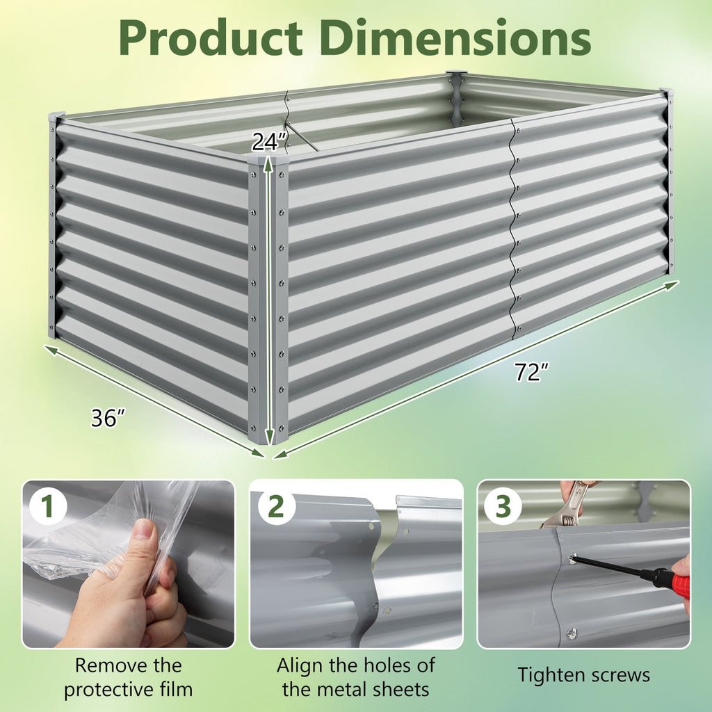 6 x 3 x 2 Feet Metal Rectangular Raised Garden Bed with Open Bottom Design
