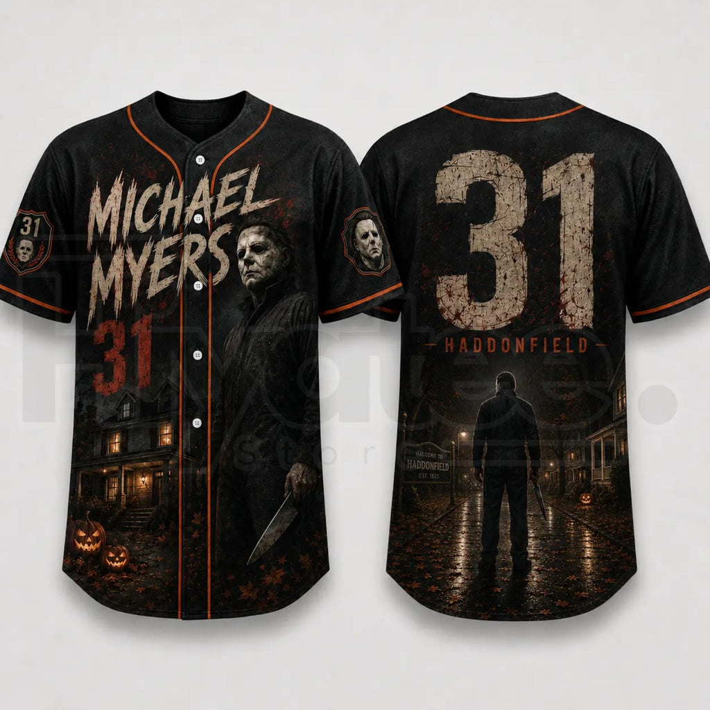 Horror Slasher Baseball Jersey – Gothic Halloween Dark Character Graphic Shirt