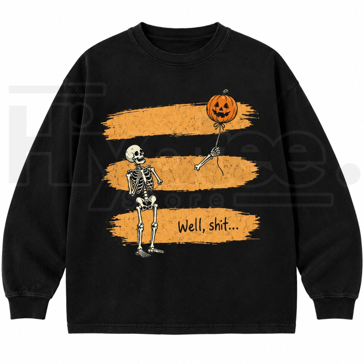 Gildan Funny Skeleton Lost Balloon Sweatshirt – Well Shit Halloween Dark Humor Gothic Crewneck, Sarcastic Fall Gift for Women