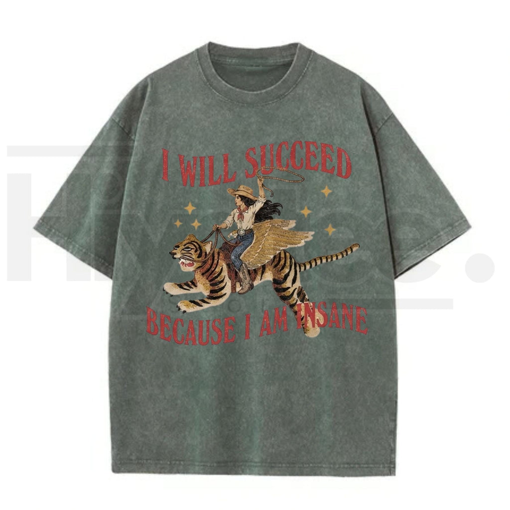 Vintage Acid Wash Surreal Winged Tiger Art Streetwear T-Shirt – Summer & Autumn Graphic Tee for Men & Women