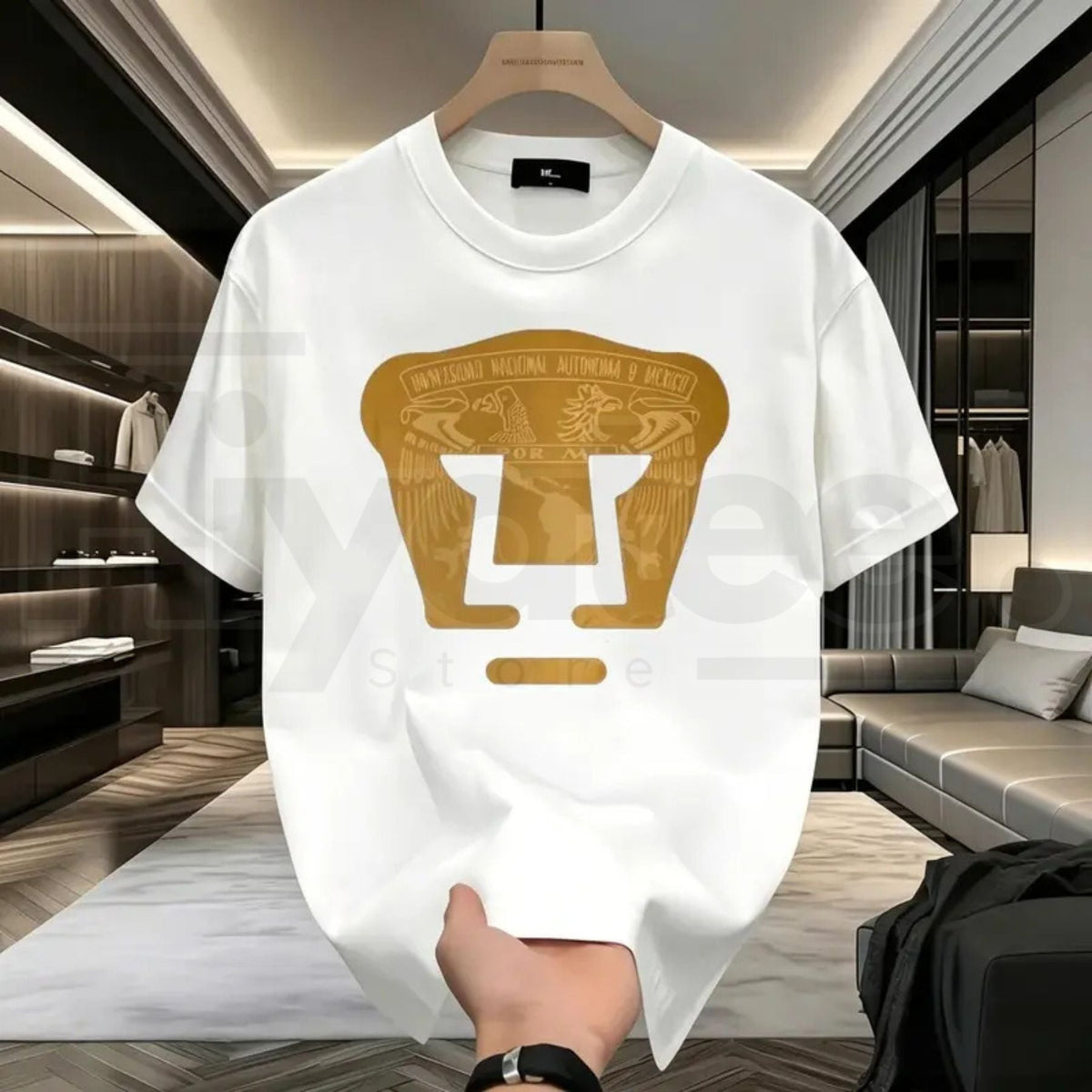 LIGA MX PUMAS UNAM T-Shirt – High-Quality Gold Emblem Football Club Crewneck, Menswear Graphic Tee