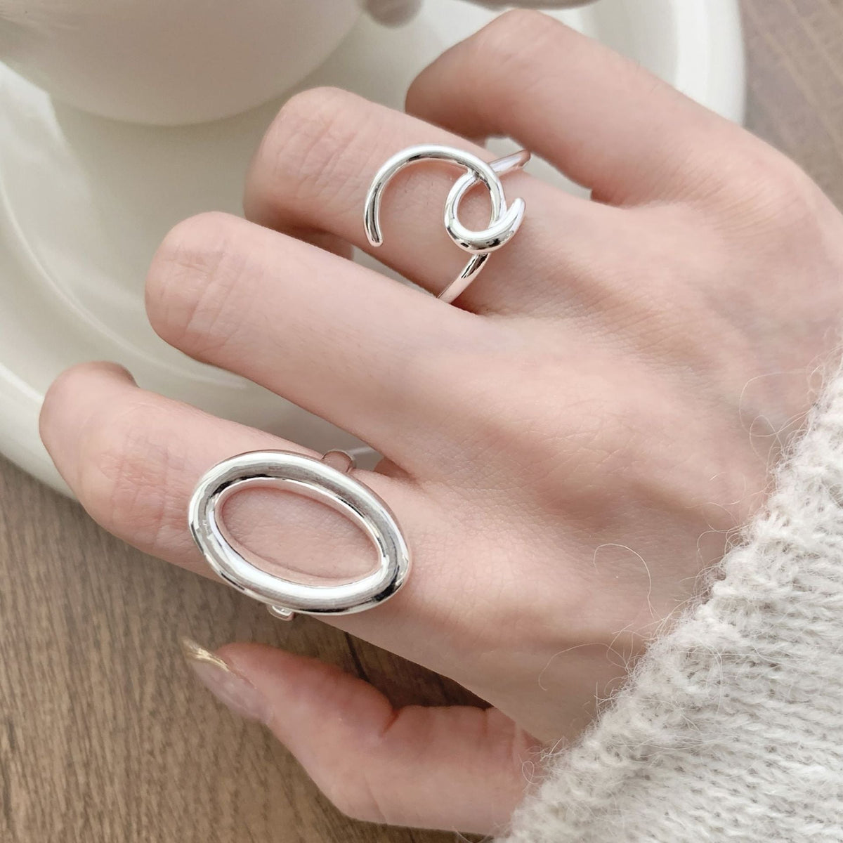 Women Sweet Cool Hollow Oval Open Ring, Ins Style Geometric Irregular Line Design, Niche Internet Celebrity Index Finger Jewelry