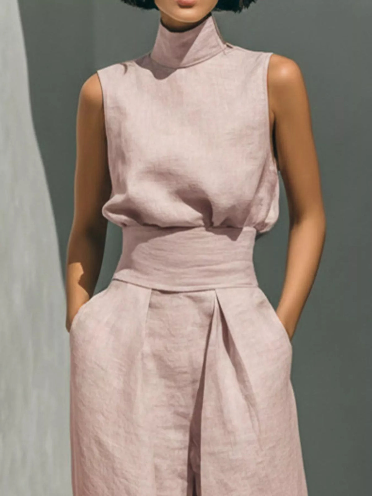Full Size Turtleneck Sleeveless Top and Wide Leg Pants Set Plus Size