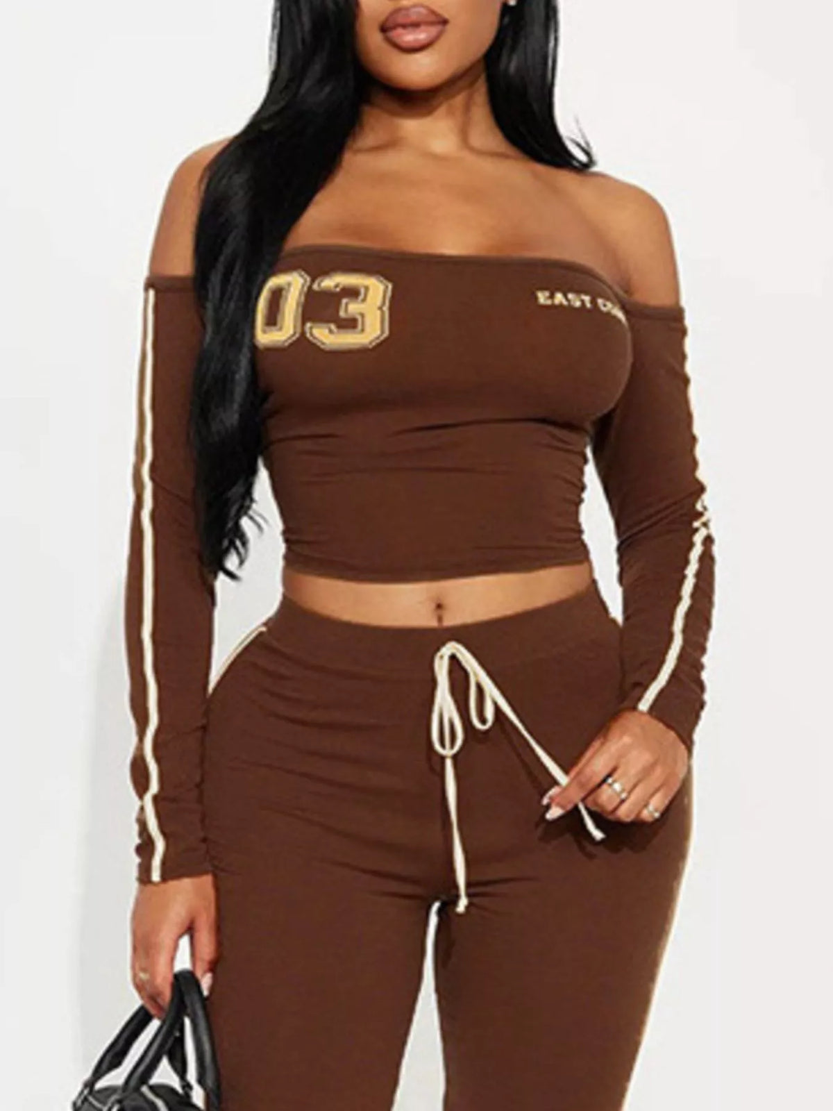 Off-Shoulder Crop Top and Flare Pant Lounge Set