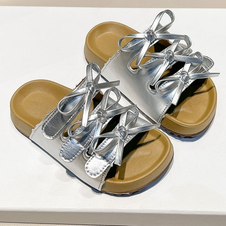 2026 Summer New Girls Bow Birken One-Strap Slippers, Kids Open-Toe Beach Shoes, Wholesale For Little Girls Outdoor Wear
