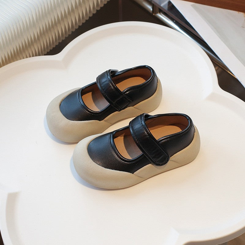 Children's Small Leather Shoes, Girls' Round Toe Soft Sole, Straight Strap, Shallow Mouth French Single Shoe, Versatile Leather Shoes