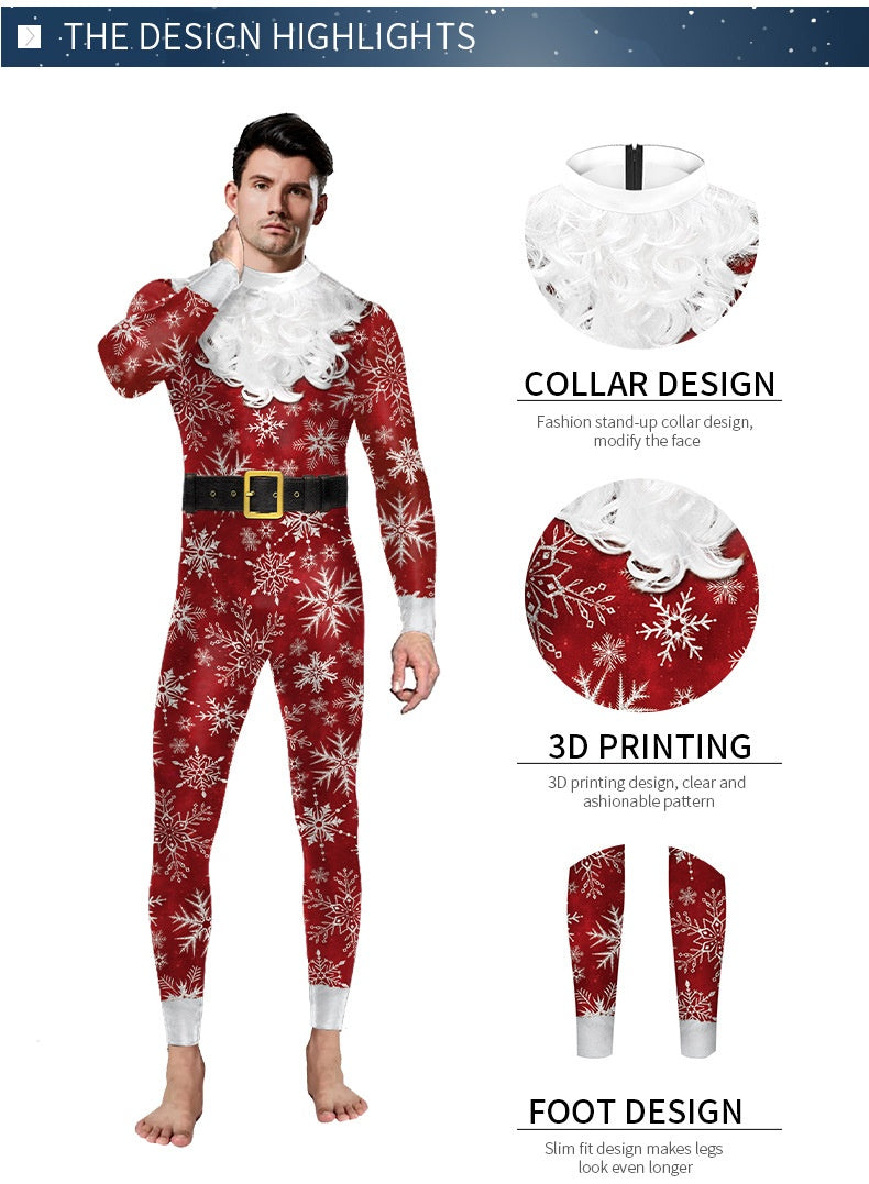 Christmas Clothing Snowflake Print One-piece Tight Jumpsuit