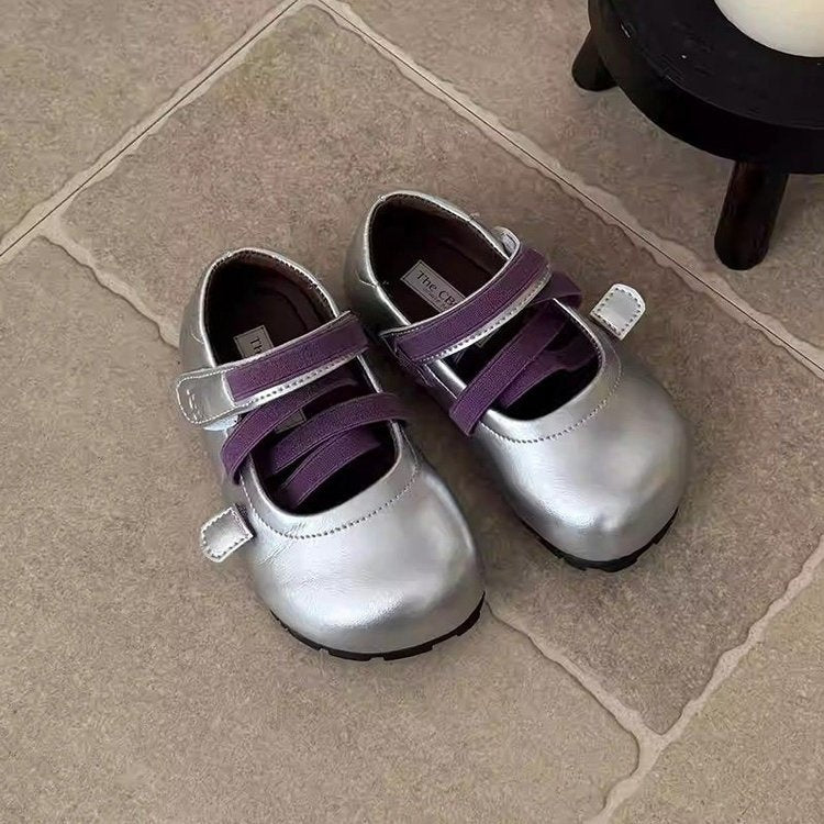2026 New Spring Girls Leather Shoes, Silver Princess Flats, Soft Sole Ballet Casual Shoes For Kids