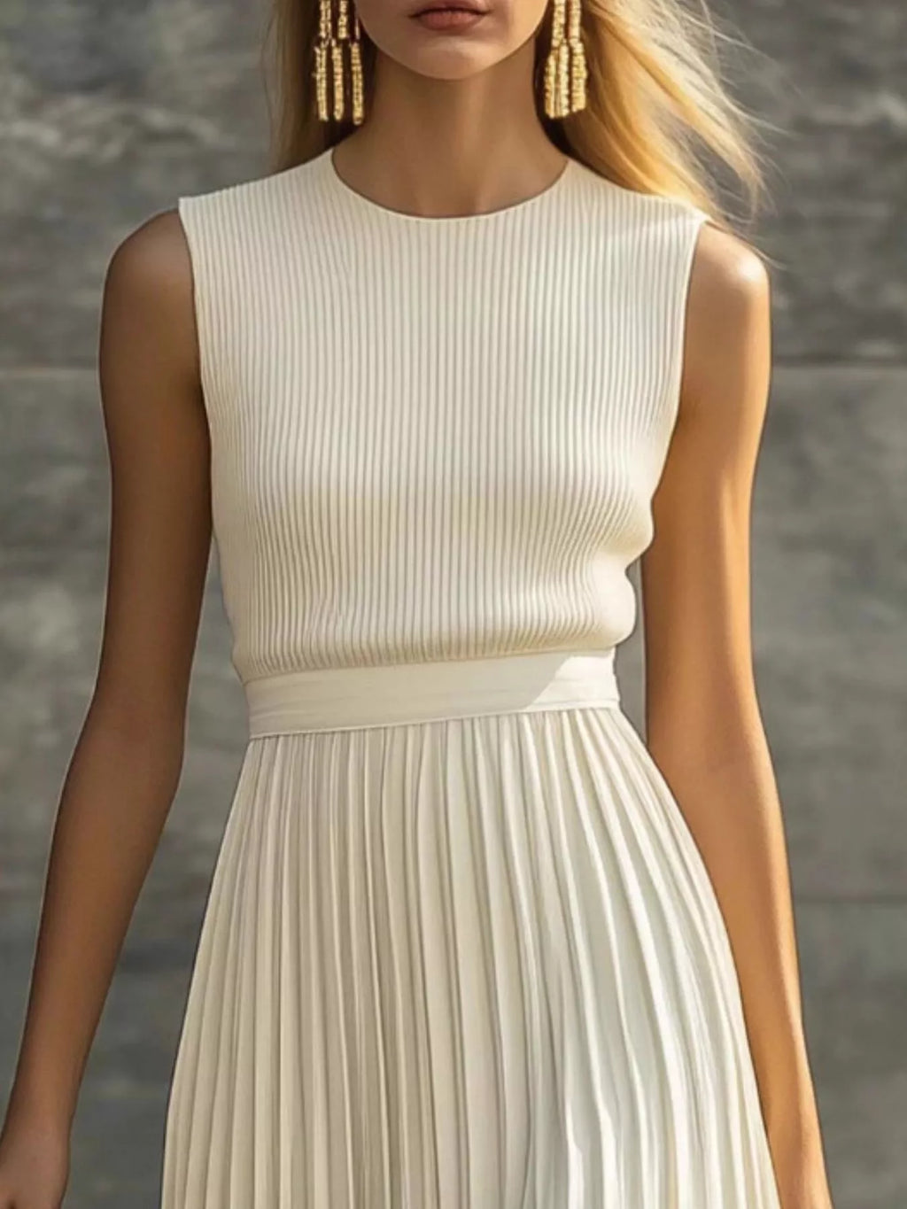 Ribbed Sleeveless Pleated Maxi Dress