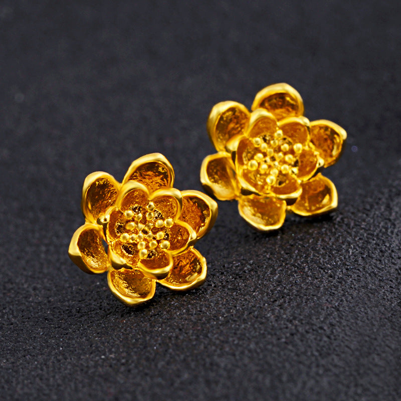 Electroplated Flower Stud Earrings Multi-layered Hoop Rings
