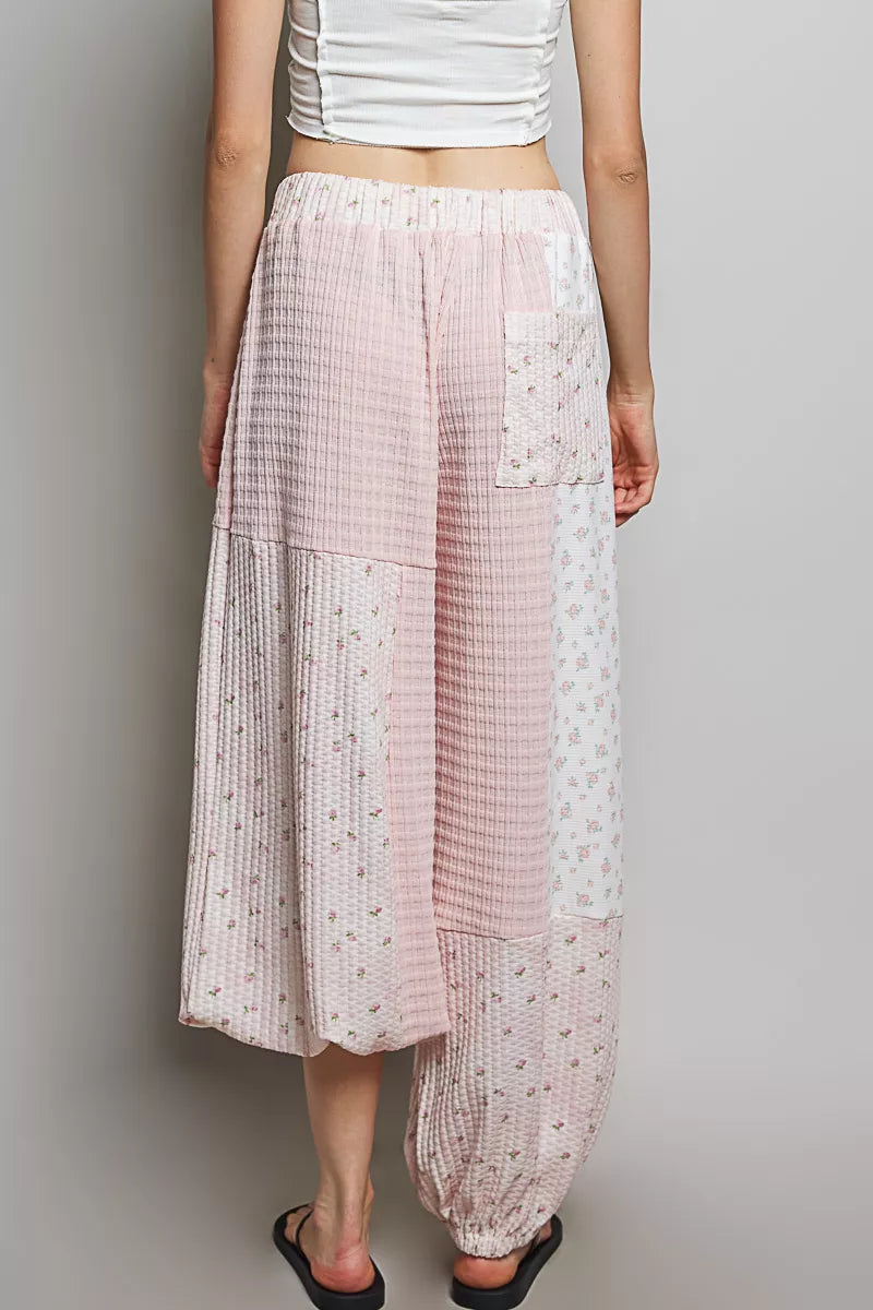 POL Patchwork Mixed Knit Wide Leg Pants