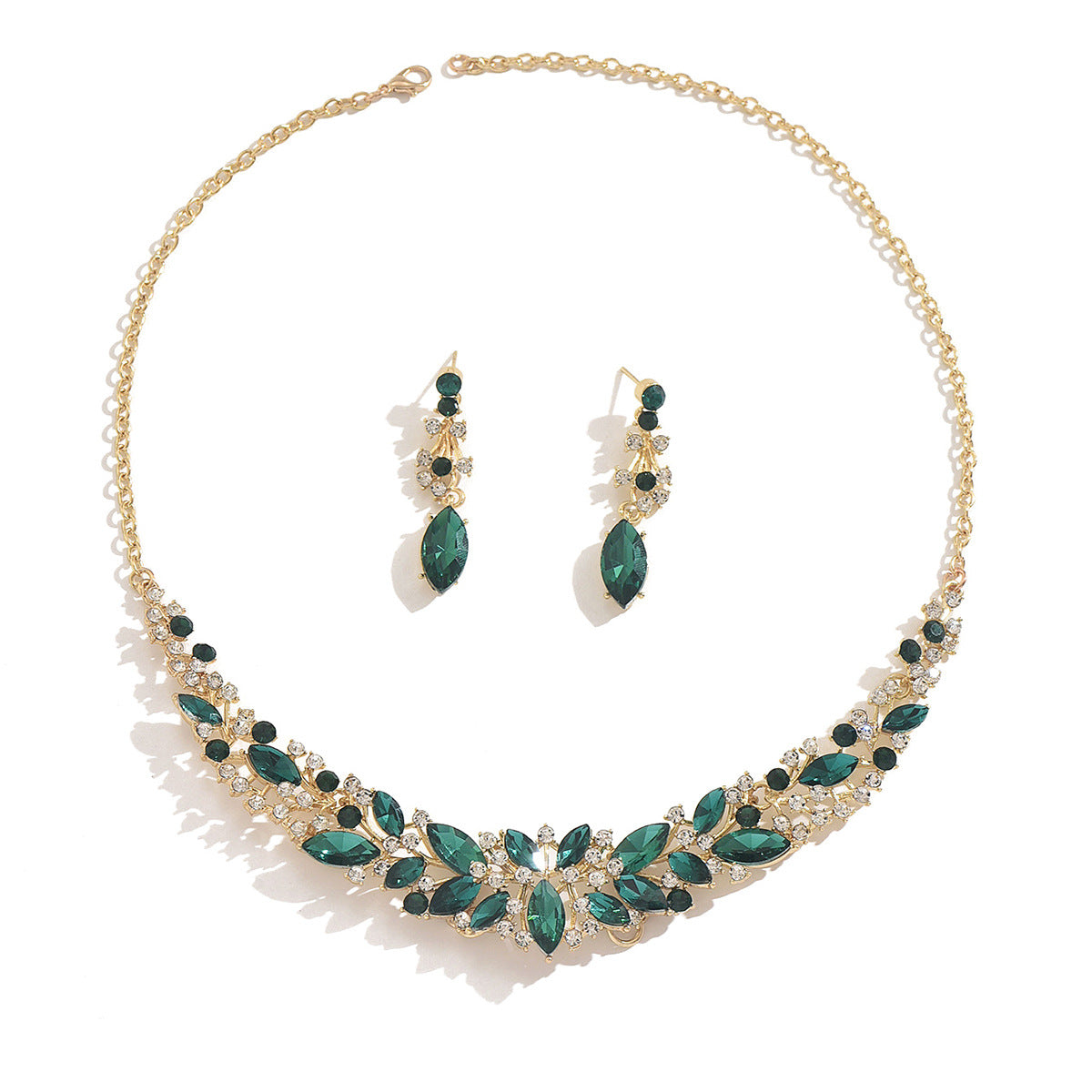 Vintage Flower Alloy Necklace Earrings 2Pcs Set Bridal Women Jewelry Set For Wedding Banquet Evening Occasions