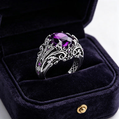 Vintage Inlaid Purple Sapphire Ring For Women
