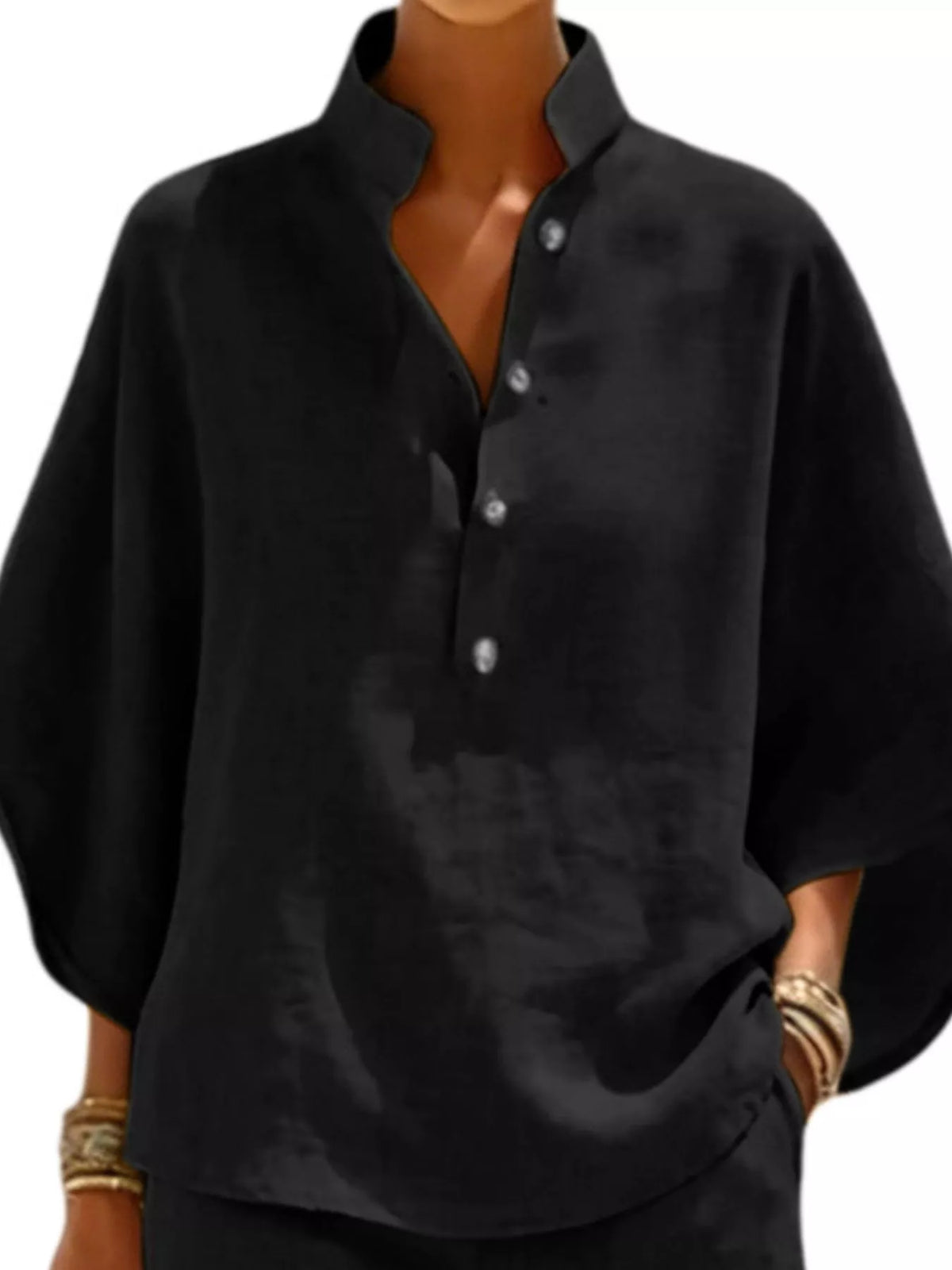 Full Size Button Detail Loose Fit Top and Shorts Set Plus Size