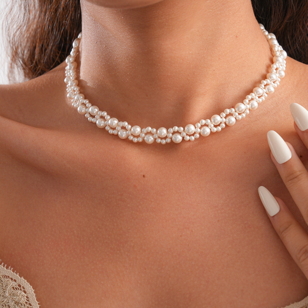 Retro Pearl Beaded Round Geometric Necklace For Women