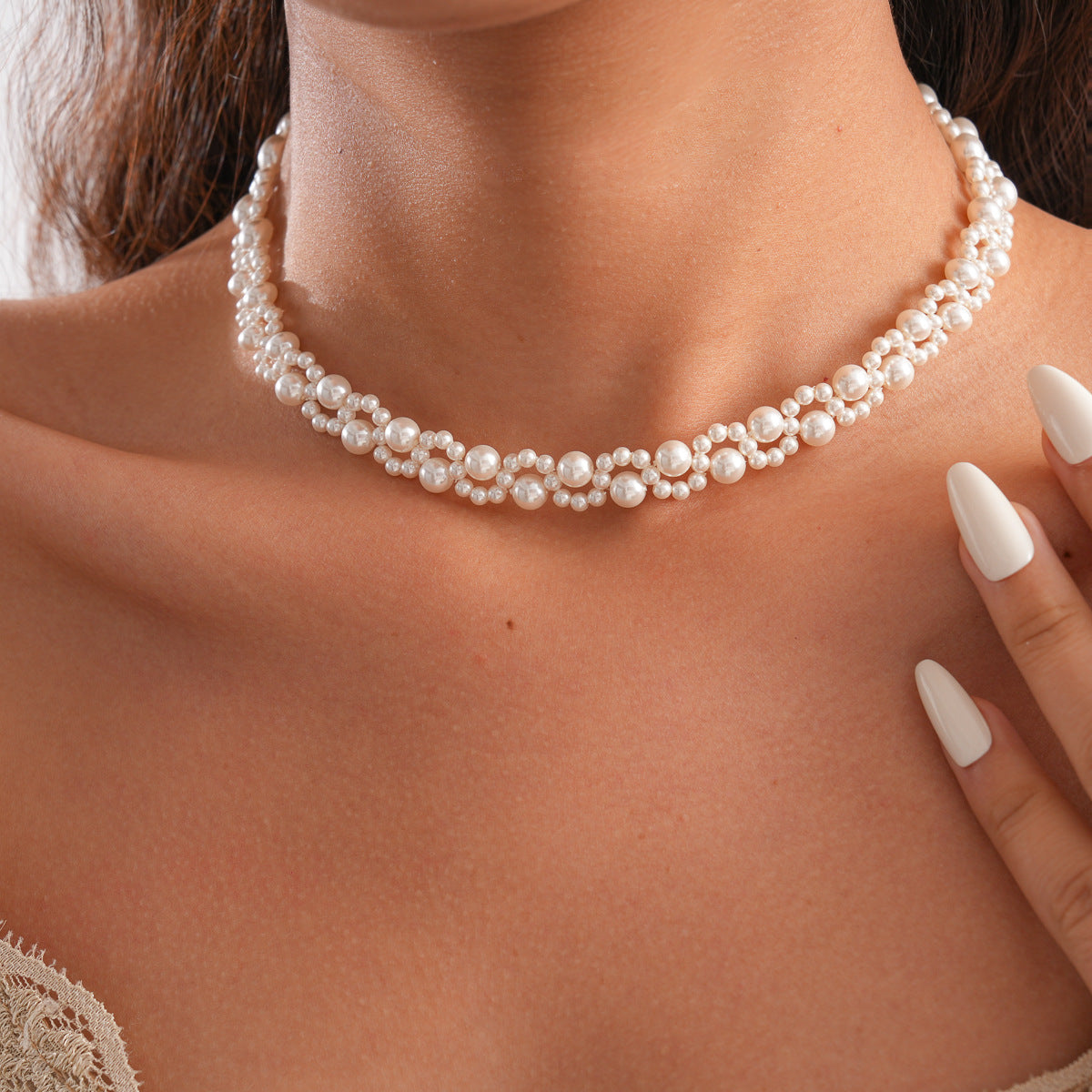 Retro Pearl Beaded Round Geometric Necklace For Women
