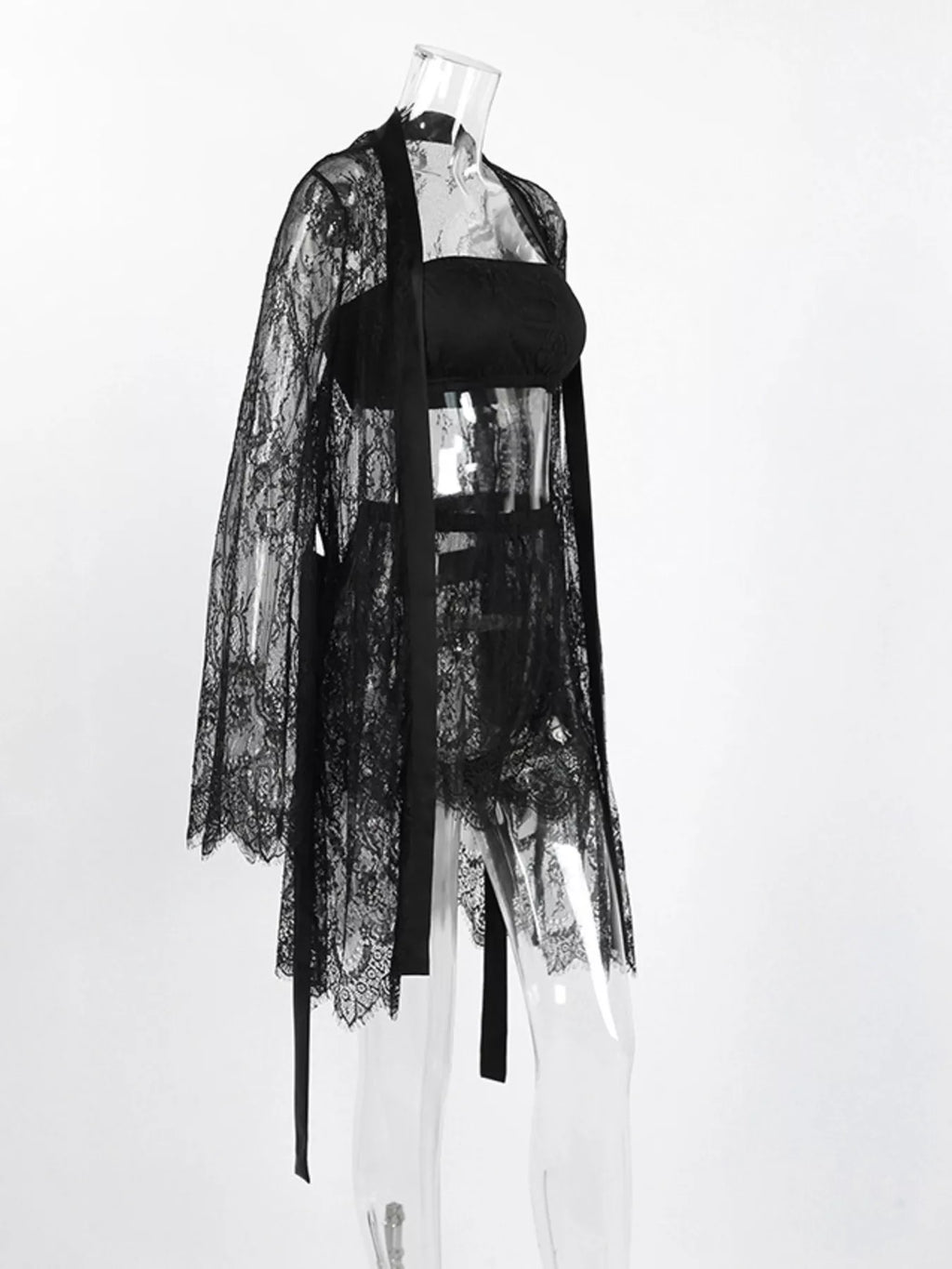 Lace Tube Top & Cardigan and Shorts Three-Piece Lounge Set