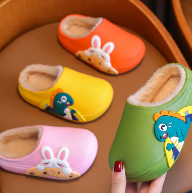 Children's Winter Cartoon Cute Warm Waterproof Non Slip Cotton Slippers