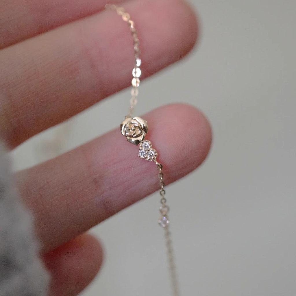 Fine Rose Heart Bracelet Gift Silver-Plated