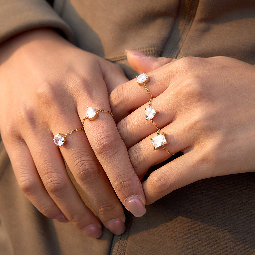 Adjustable Geometric Zircon Stainless Steel Ring