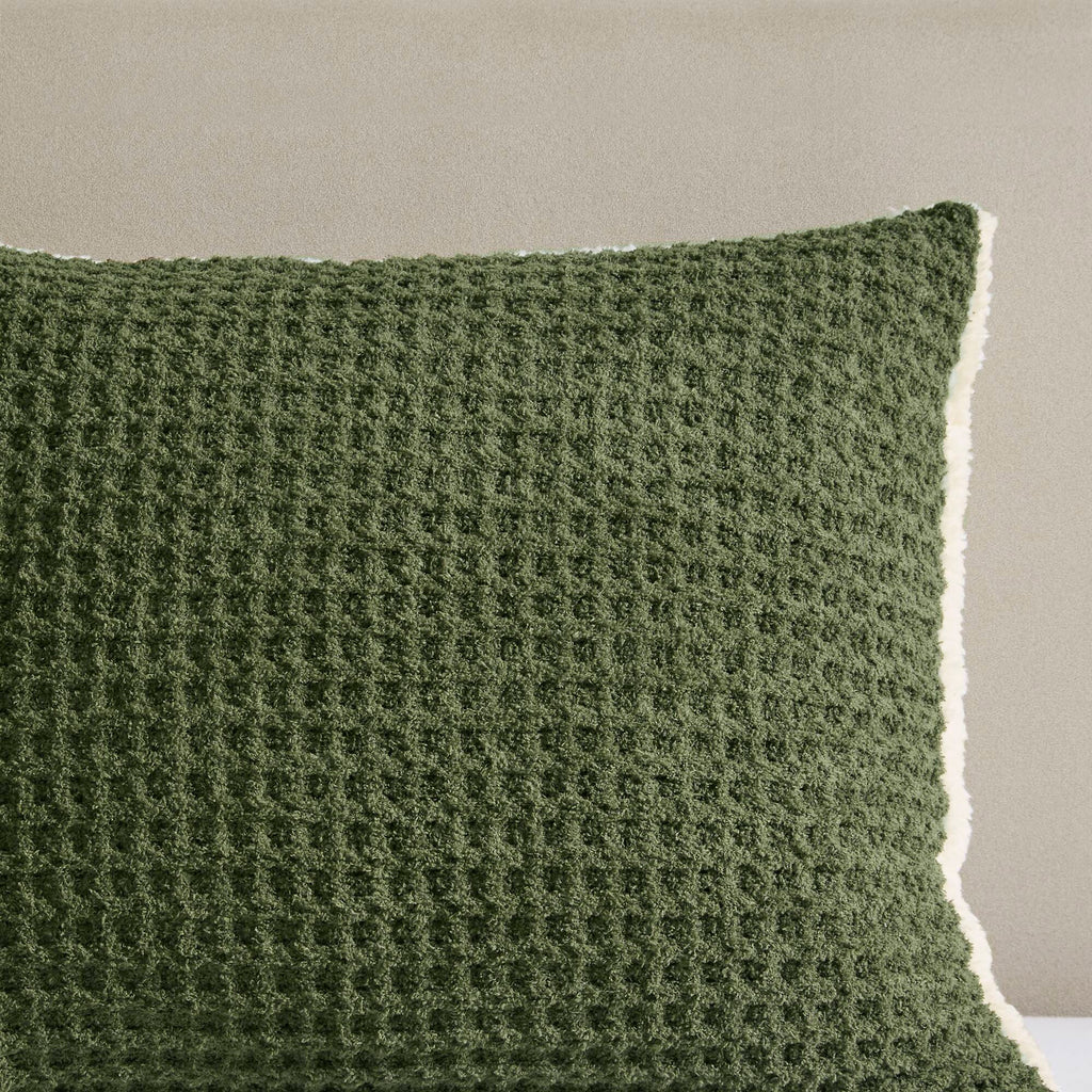 3 Pieces Full/Queen Waffle Knit Chenille Comforter Set - Olive