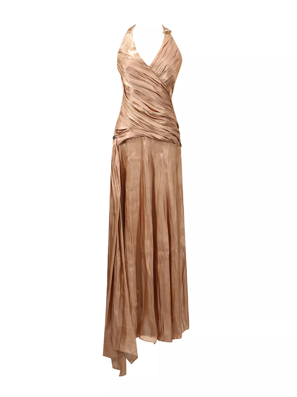 Halter Neck Ruched Maxi Dress – Champagne