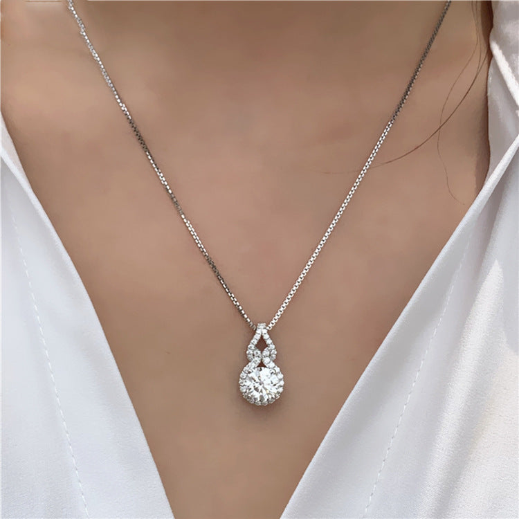 Douyin Popular 2-Carat Moissanite Gourd Pendant Classic Four-Claw Round Diamond Necklace Clavicle Chain For Women