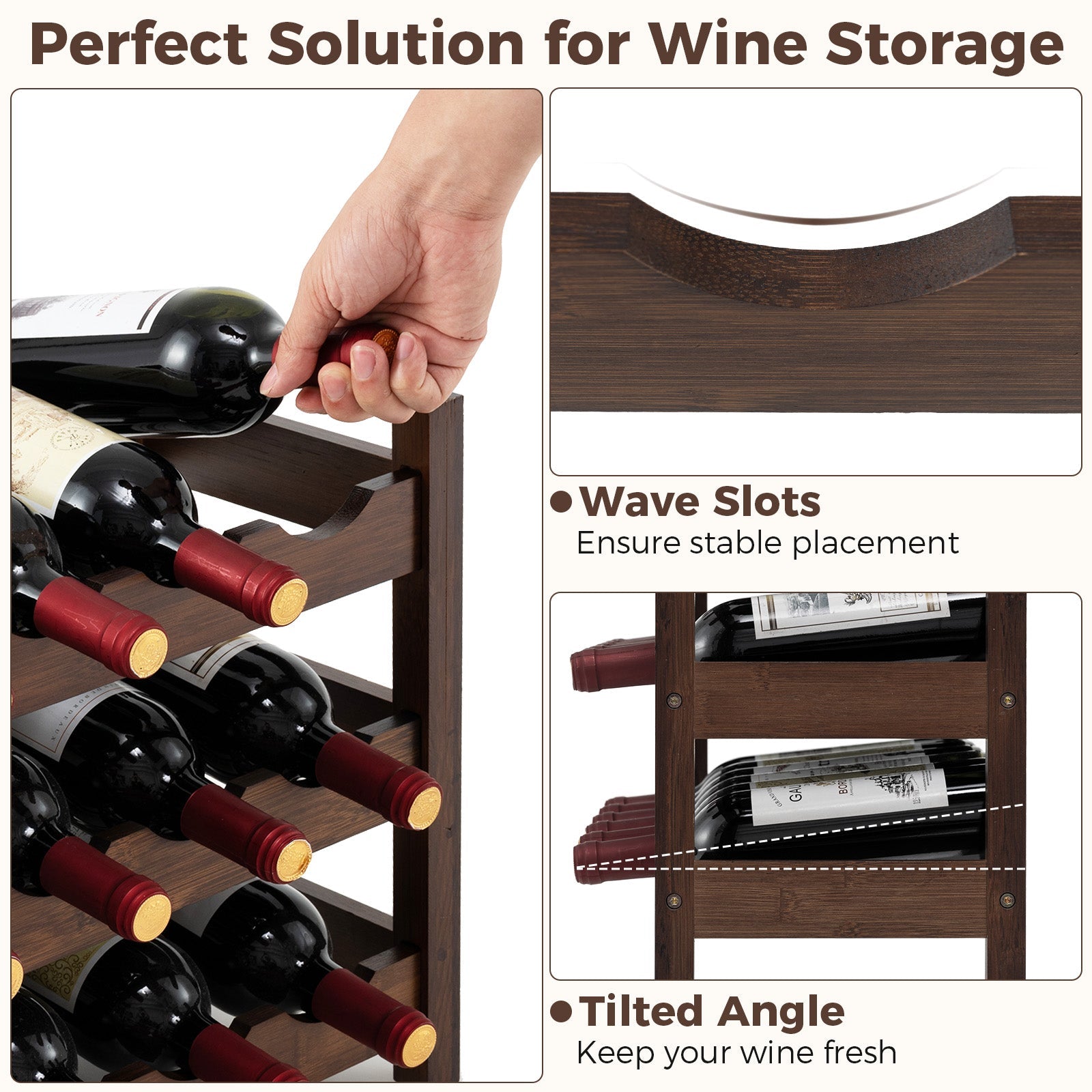 3-Tier Bamboo Freestanding Countertop Wine Bottle Organizer