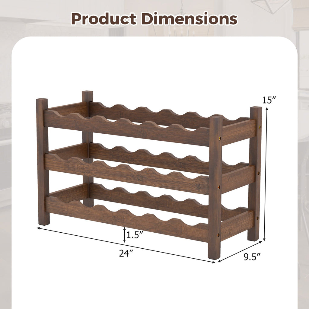 3-Tier Bamboo Freestanding Countertop Wine Bottle Organizer