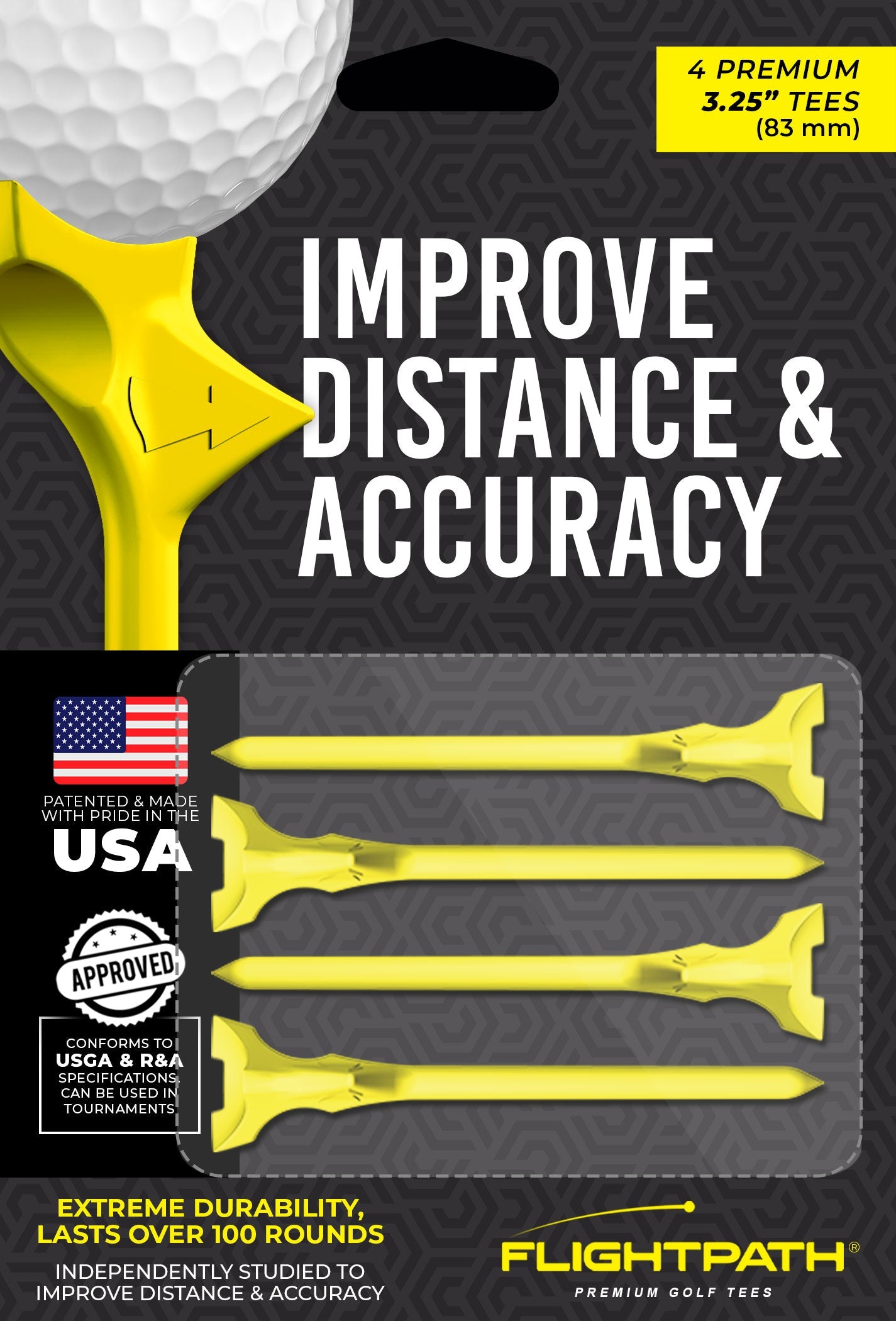 FlightPath Yellow Golf Tees Pack of 4