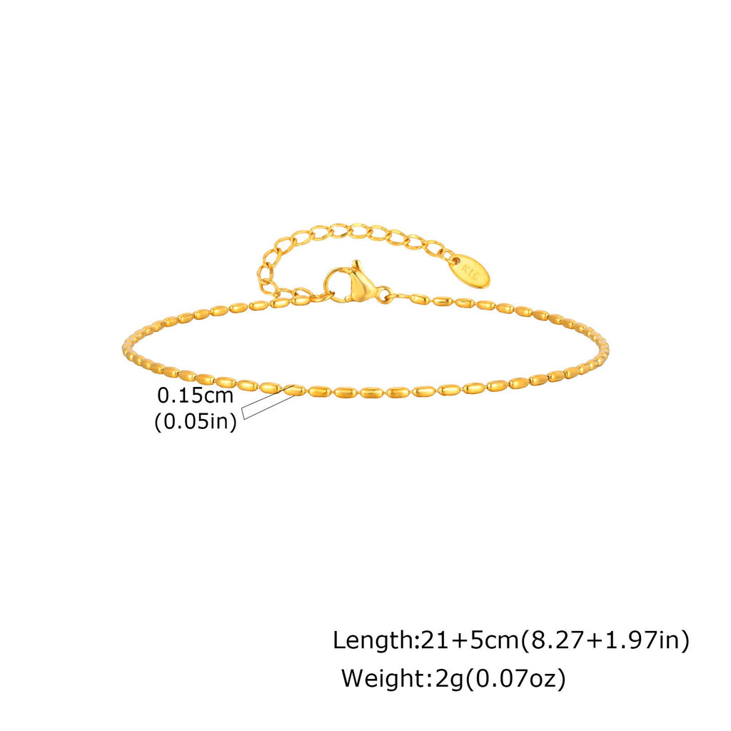 Stainless Steel Rugby Bead Chain Anklet For Women