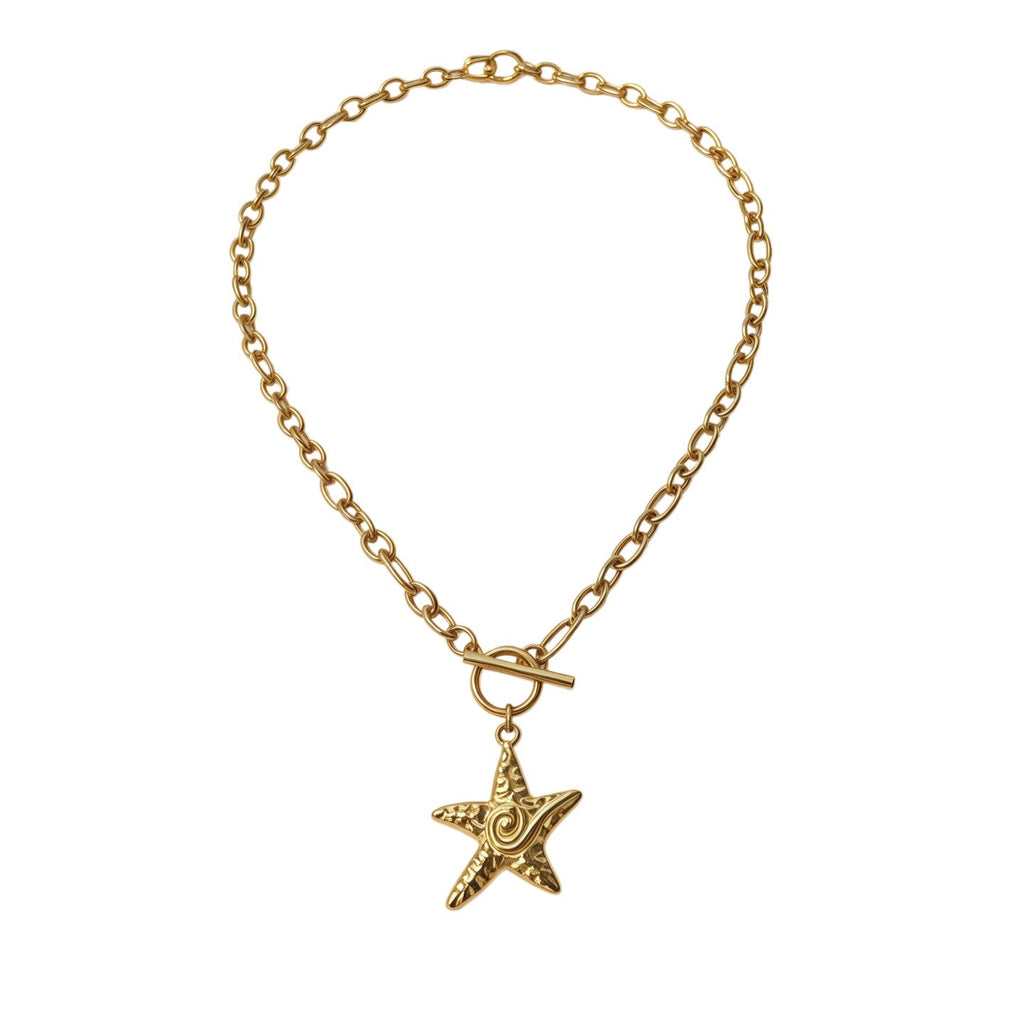 Gold Starfish Pendant Necklace Ocean Vacation Style Beach Clavicle Chain Women Neck Jewelry For Daily Dating Summer Party Occasions
