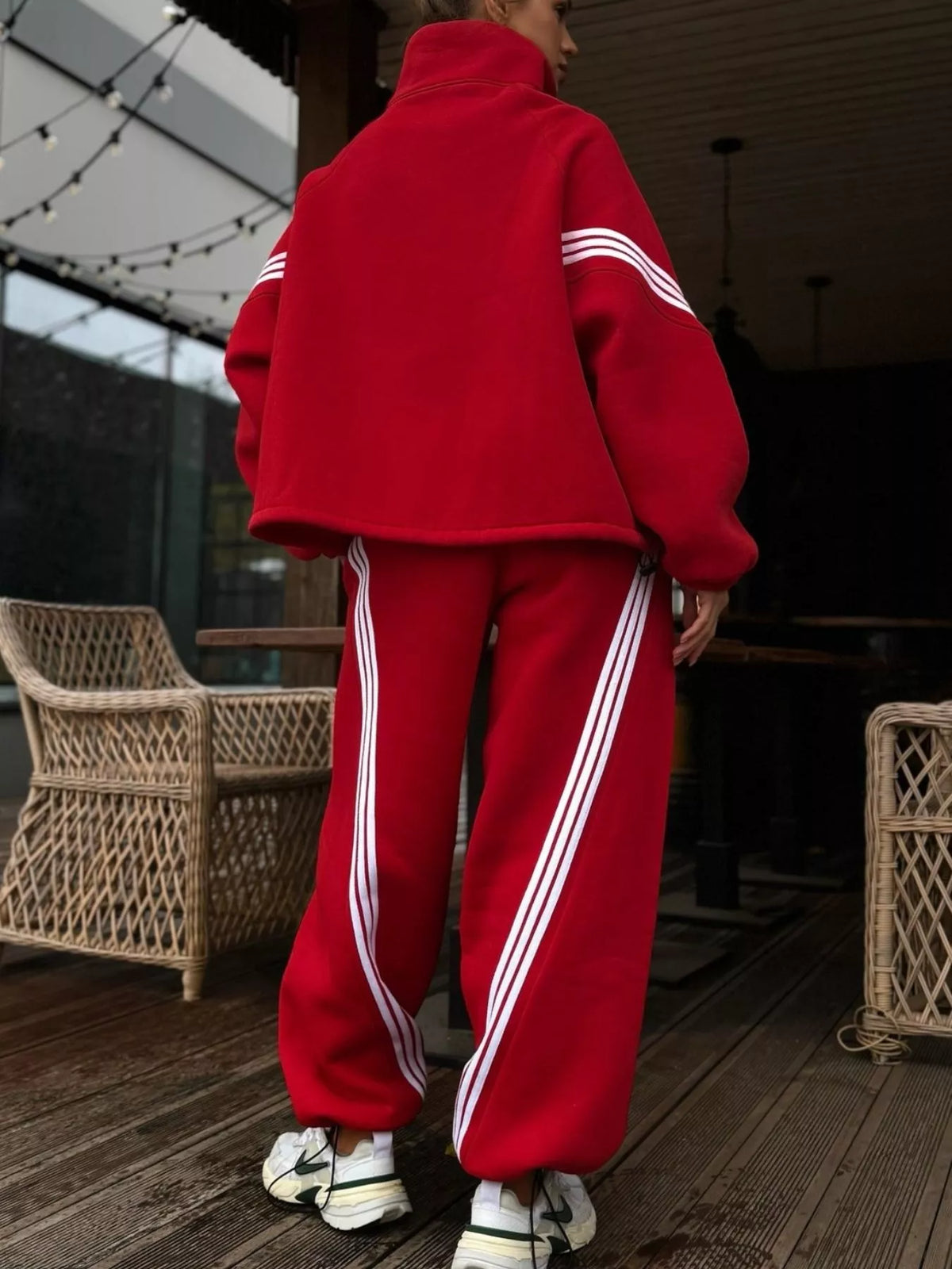Contrast Striped Zip Up Top and Pants Set