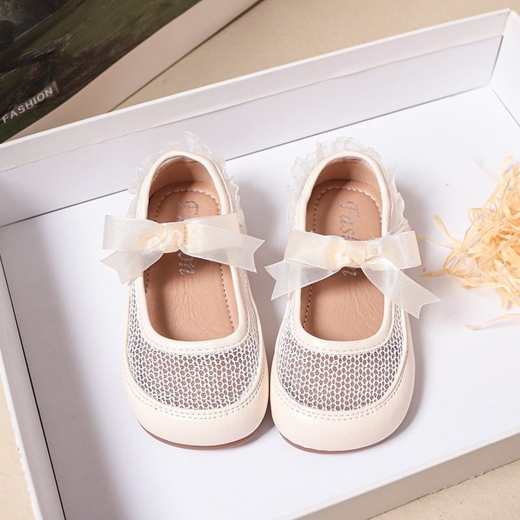 Girls' Fashion Mesh Soft Sole Anti Slip Lace Bow Low Top Princess Single Shoe