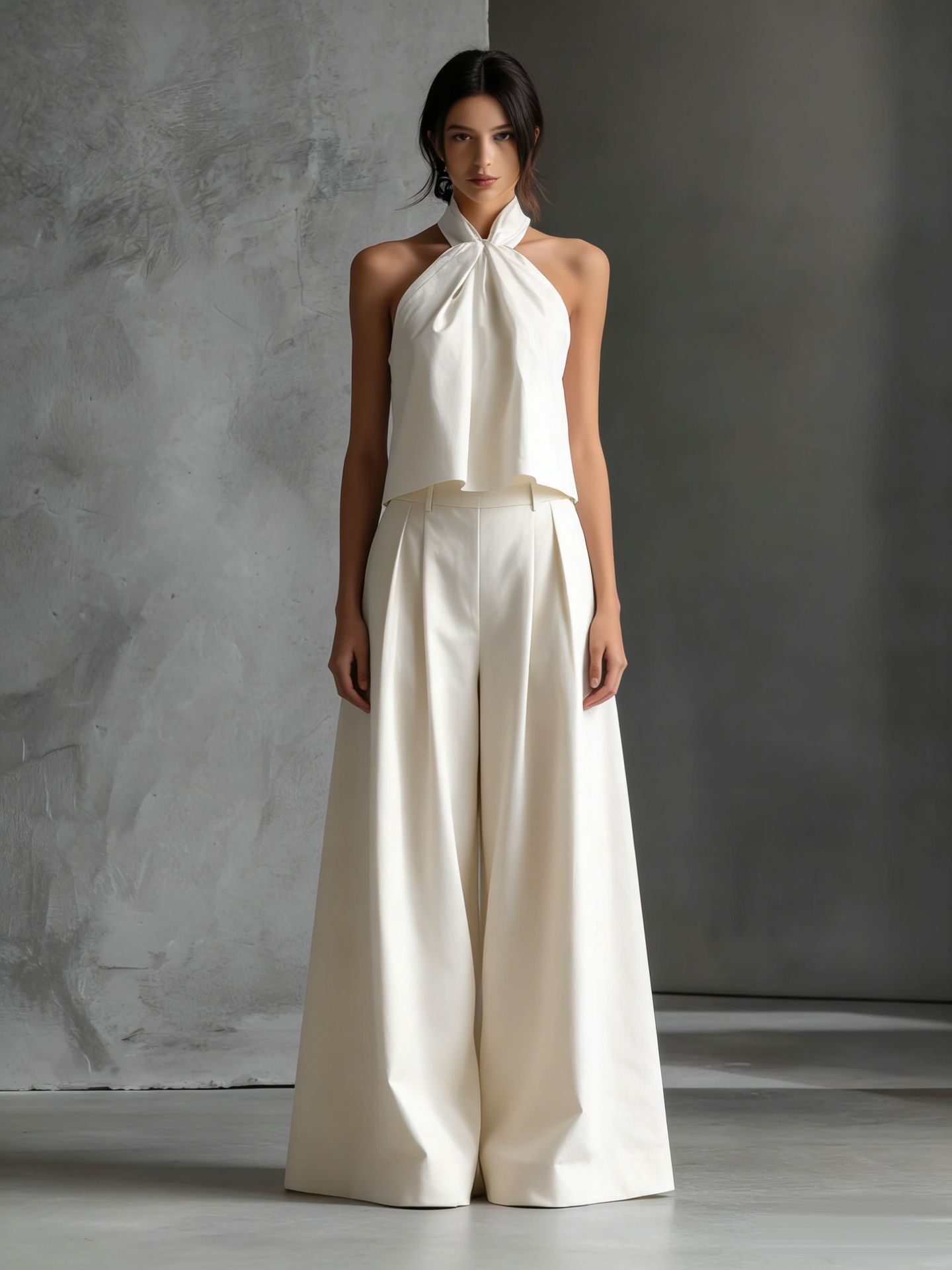 Loose-fitting Sleeveless Top And Wide-leg Pants Two-piece Set