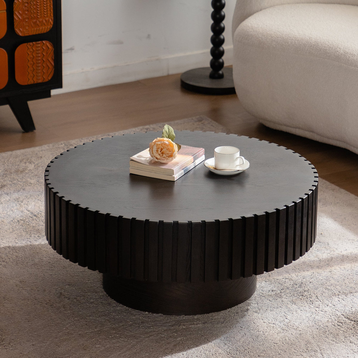 Round Coffee Table with Handcrafted Relief